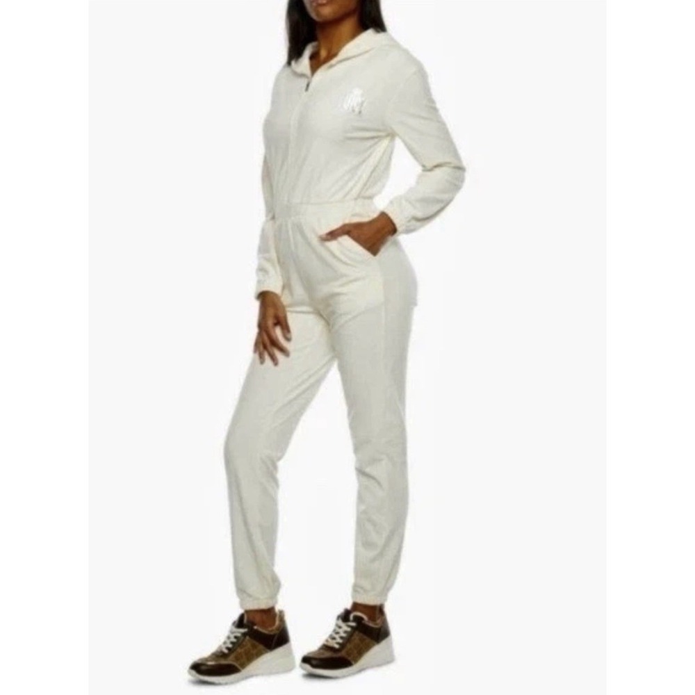 Juicy by Juicy Couture Cream White Velour Hooded Jumpsuit Women's Size Medium